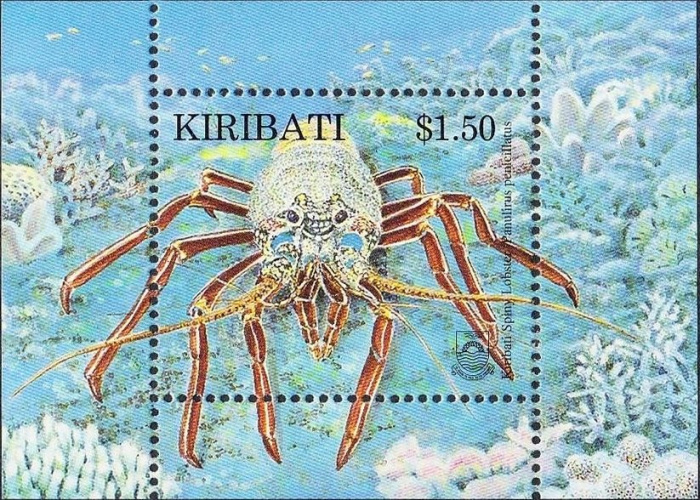 (№1998-33) Блок марок Кирибати 1998 год &quot;Ворсовые Лангуста Panulirus penicillatus&quot;, Гашеный